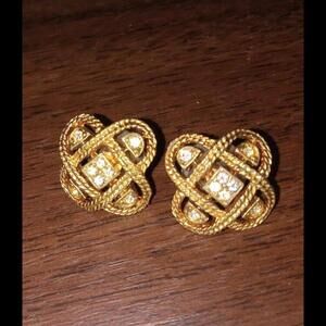Avon Vintage Gold Tone Crystal Post Earrings Tic-tac-toe. Approx 1 In. Beautiful
